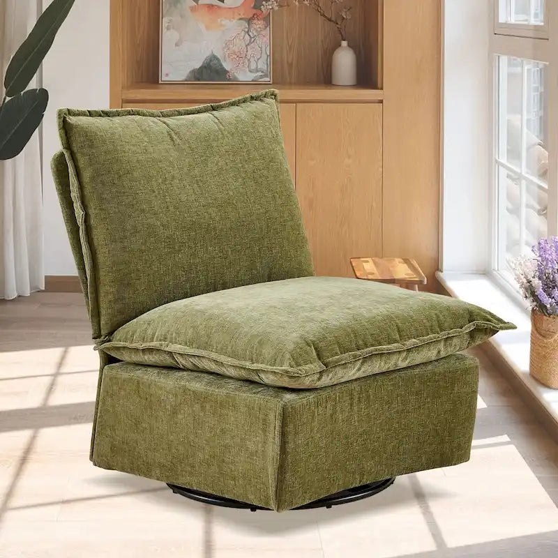 Fauteuil à bascule pivotant vert, rembourré en chenille, 28.74