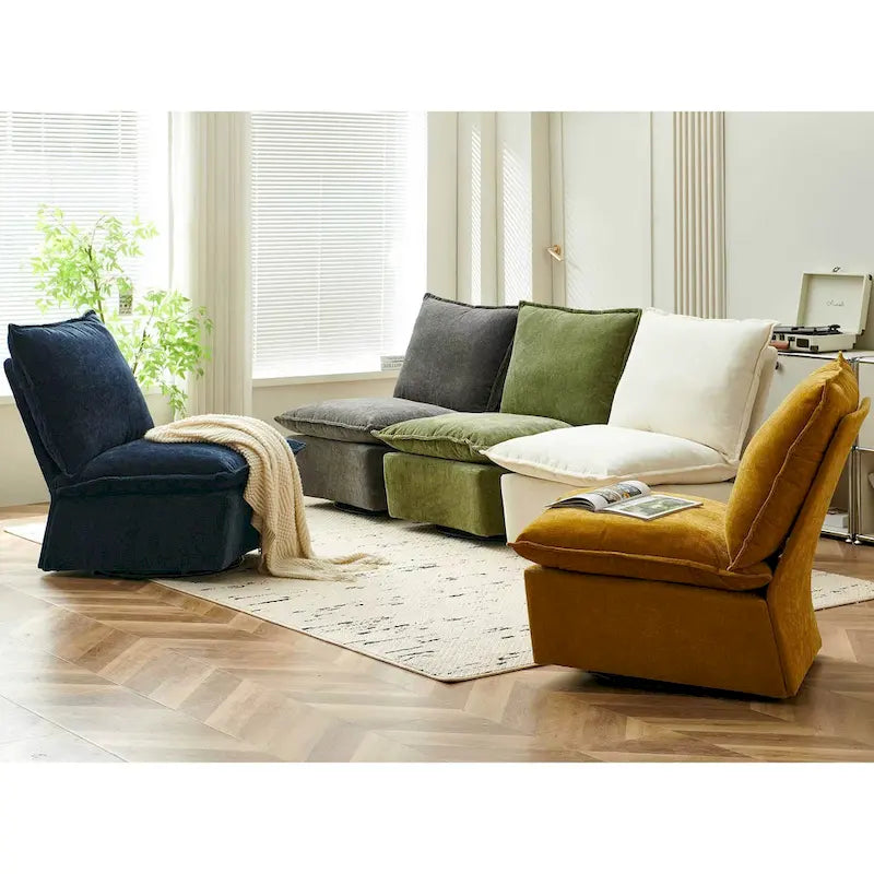 Fauteuil à bascule pivotant vert, rembourré en chenille, 28.74