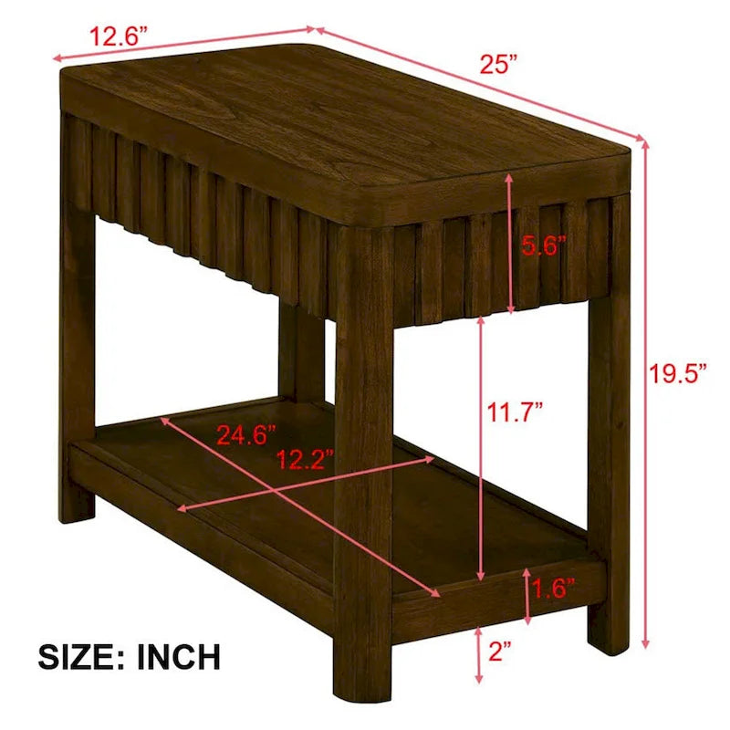 Table d’appoint rectangulaire de style maison de campagne de 25 avec étagère de rangement, table de canapé avec pieds en bois massif pour salon, chambre et bureau