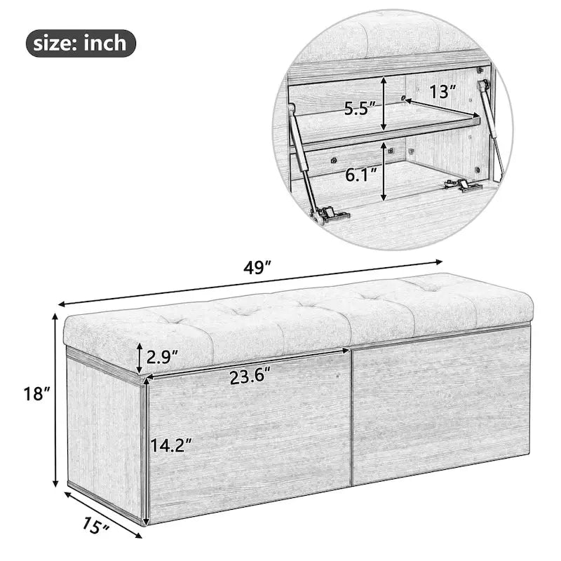 Banc à chaussures d’entrée de 49 avec deux portes et coussin rembourré, pouf gain de place