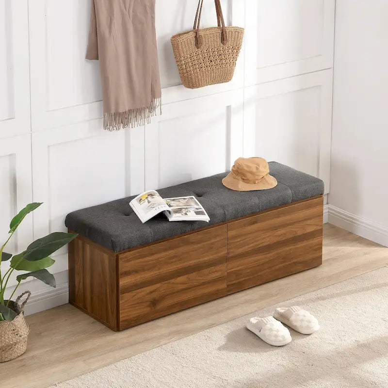 Banc à chaussures d’entrée de 49 avec deux portes et coussin rembourré, pouf gain de place