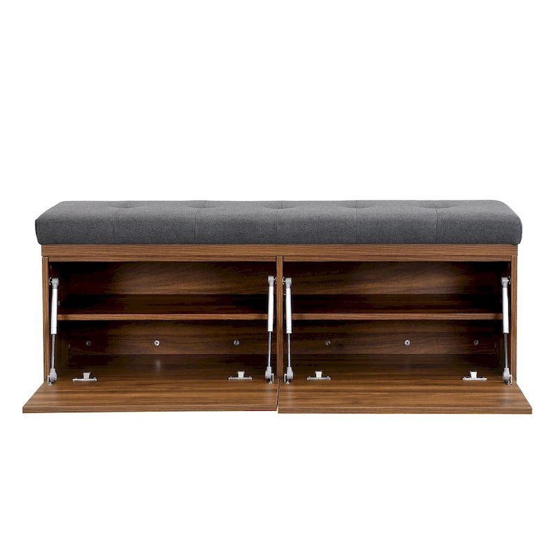 Banc à chaussures d’entrée de 49 avec deux portes et coussin rembourré, pouf gain de place