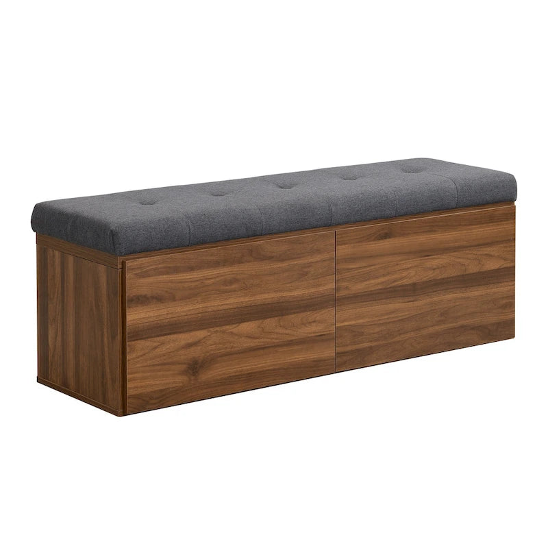 Banc à chaussures d’entrée de 49 avec deux portes et coussin rembourré, pouf gain de place
