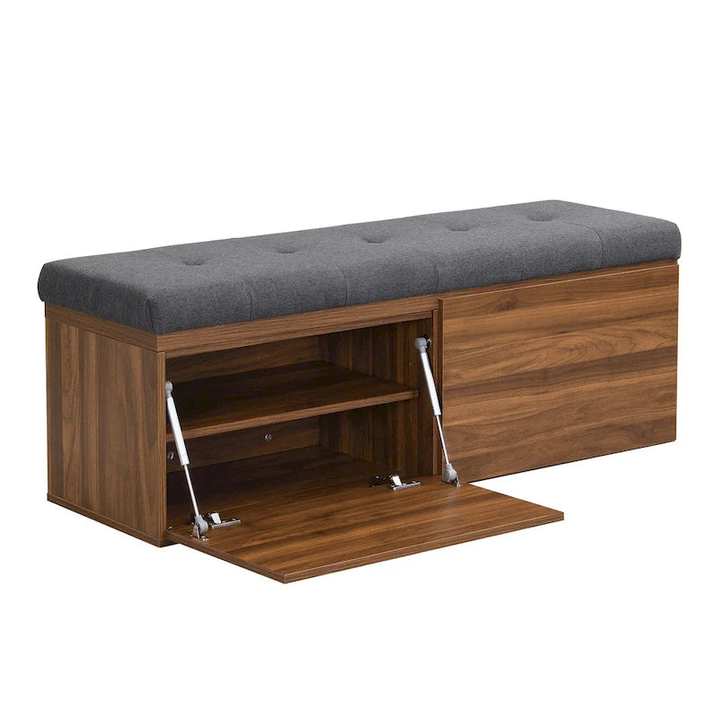 Banc à chaussures d’entrée de 49 avec deux portes et coussin rembourré, pouf gain de place