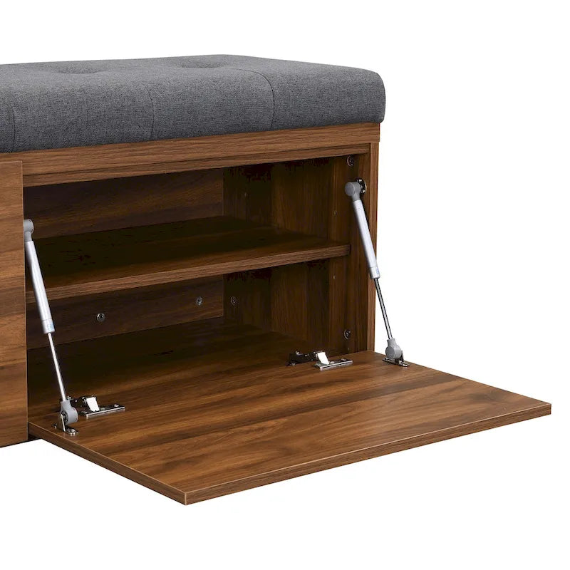 Banc à chaussures d’entrée de 49 avec deux portes et coussin rembourré, pouf gain de place