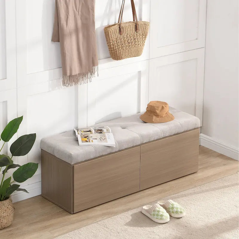 Banc à chaussures d’entrée de 49 avec deux portes et coussin rembourré, pouf gain de place
