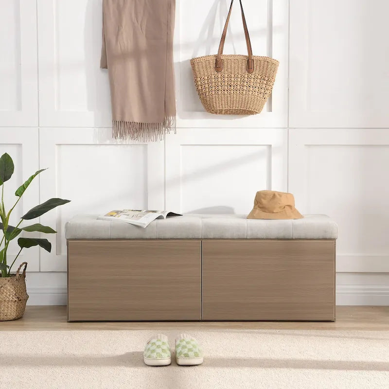 Banc à chaussures d’entrée de 49 avec deux portes et coussin rembourré, pouf gain de place