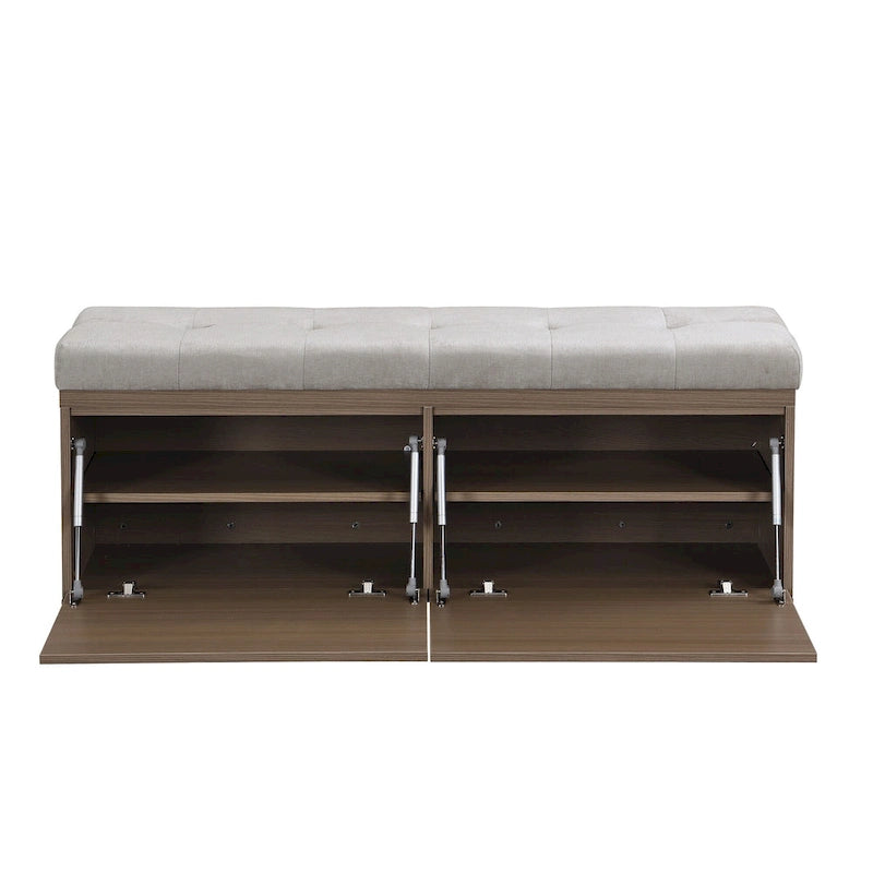 Banc à chaussures d’entrée de 49 avec deux portes et coussin rembourré, pouf gain de place