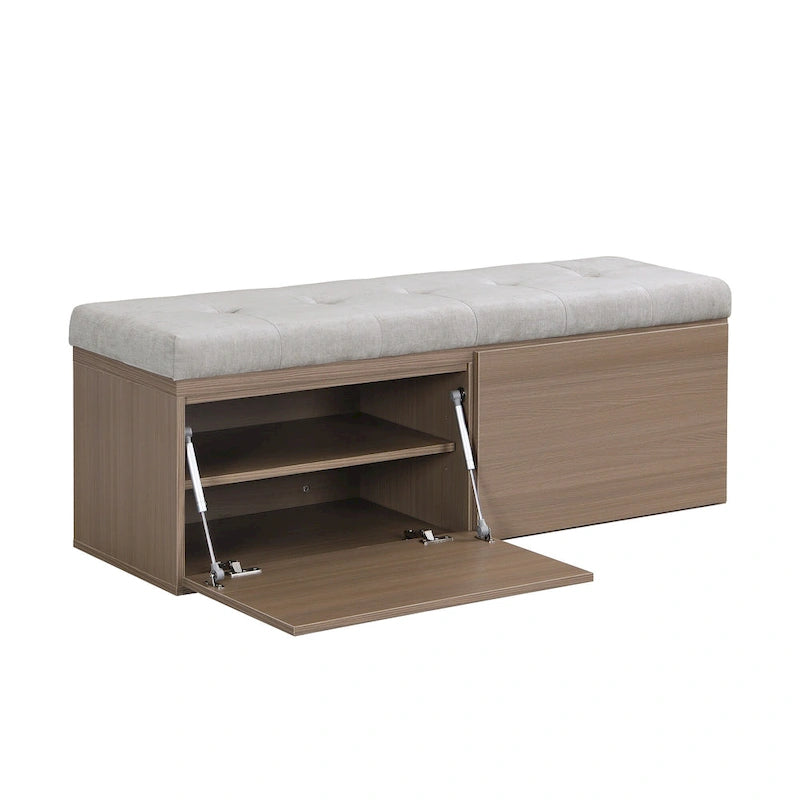 Banc à chaussures d’entrée de 49 avec deux portes et coussin rembourré, pouf gain de place