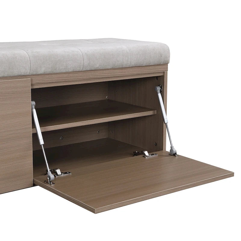 Banc à chaussures d’entrée de 49 avec deux portes et coussin rembourré, pouf gain de place