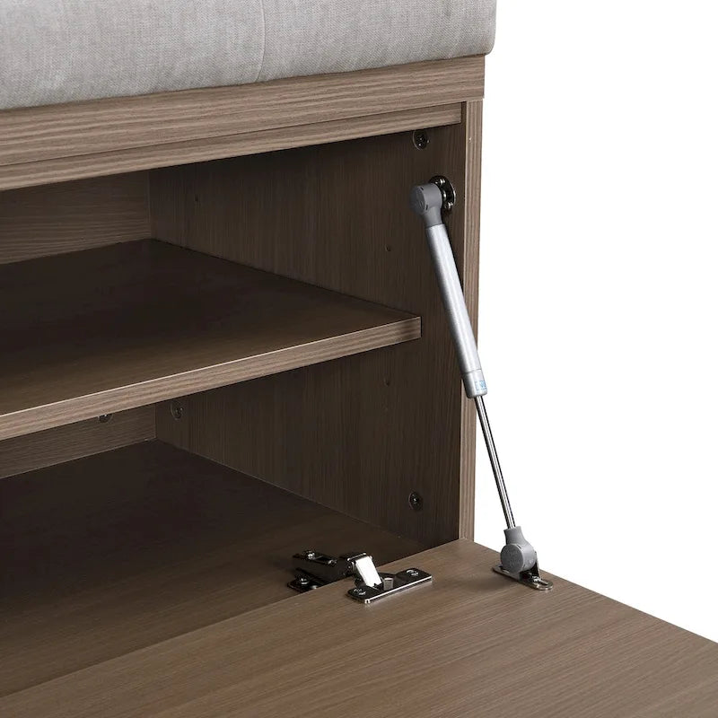 Banc à chaussures d’entrée de 49 avec deux portes et coussin rembourré, pouf gain de place