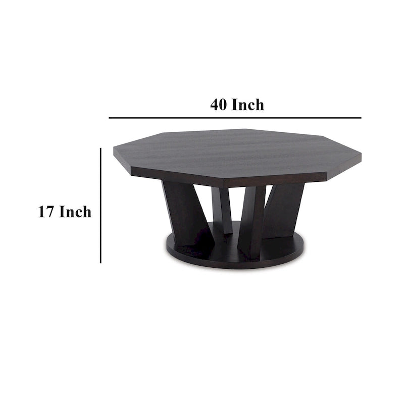 Table basse cocktail octogonale en bois brun espresso, 40 pouces