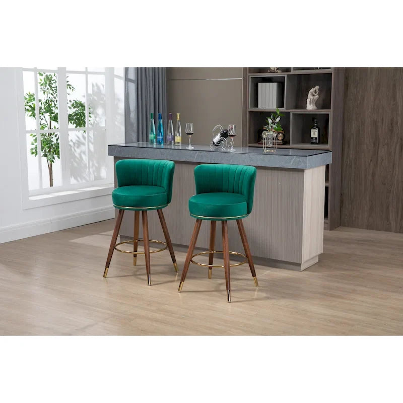 Lot de 2 tabourets de bar pivotants avec pieds en bois et repose-pieds, tabourets de cuisine rembourrés avec dossier pour îlot