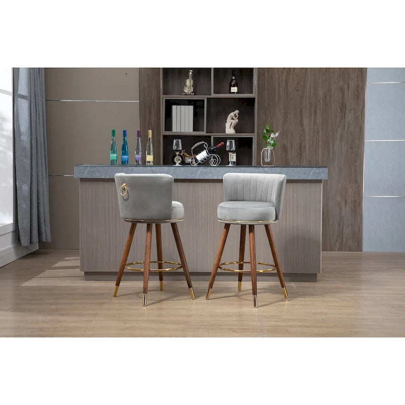 Lot de 2 tabourets de bar pivotants avec pieds en bois et repose-pieds, tabourets de cuisine rembourrés avec dossier pour îlot