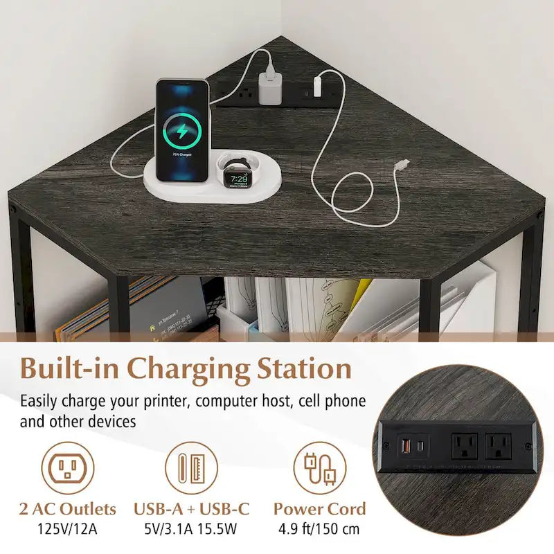 Support d’imprimante d’angle réglable en métal avec station de recharge