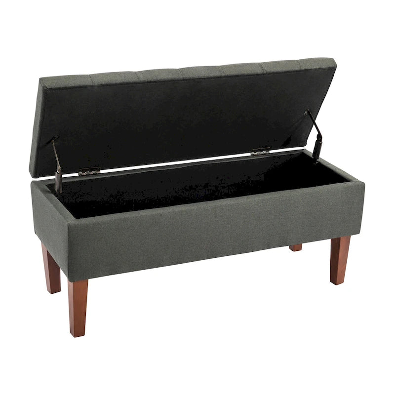 Banc coffre de rangement en tissu avec pieds en bois d’hévéa