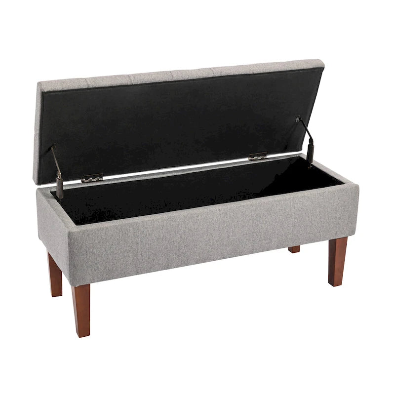 Banc coffre de rangement en tissu avec pieds en bois d’hévéa