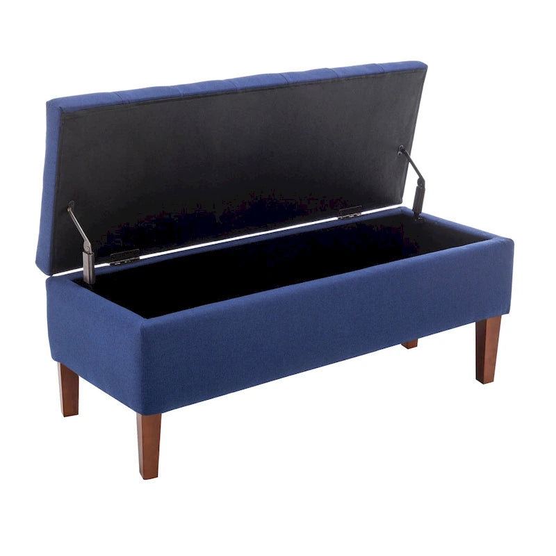 Banc coffre de rangement en tissu avec pieds en bois d’hévéa