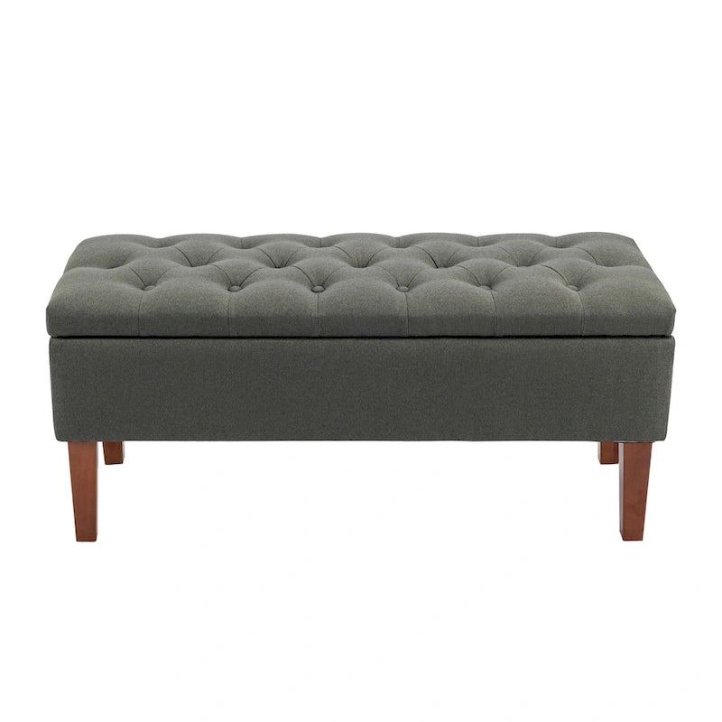 Banc coffre de rangement en tissu avec pieds en bois d’hévéa