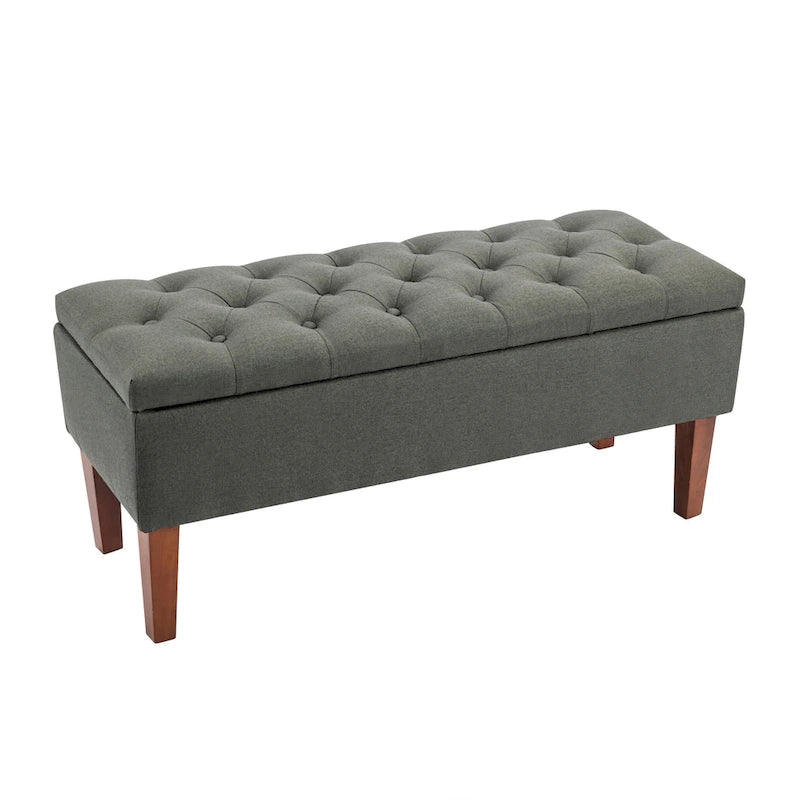 Banc coffre de rangement en tissu avec pieds en bois d’hévéa