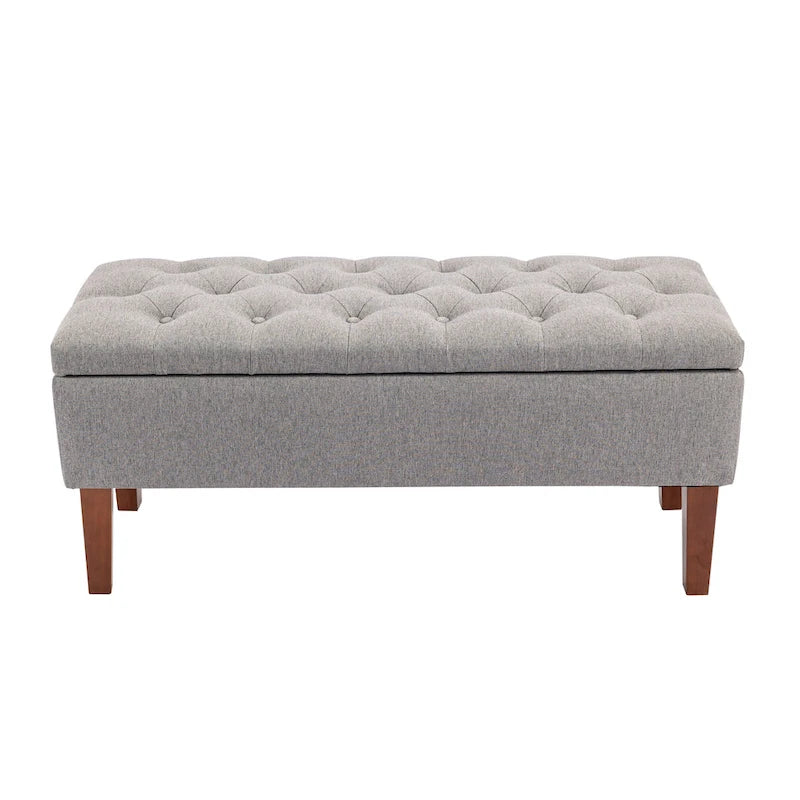 Banc coffre de rangement en tissu avec pieds en bois d’hévéa