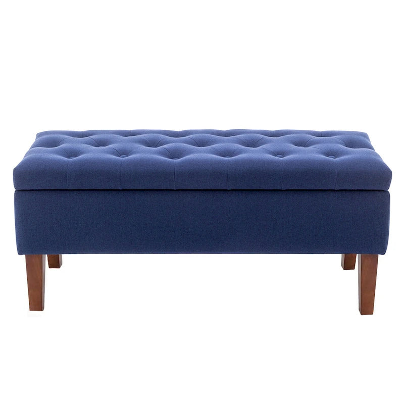 Banc coffre de rangement en tissu avec pieds en bois d’hévéa