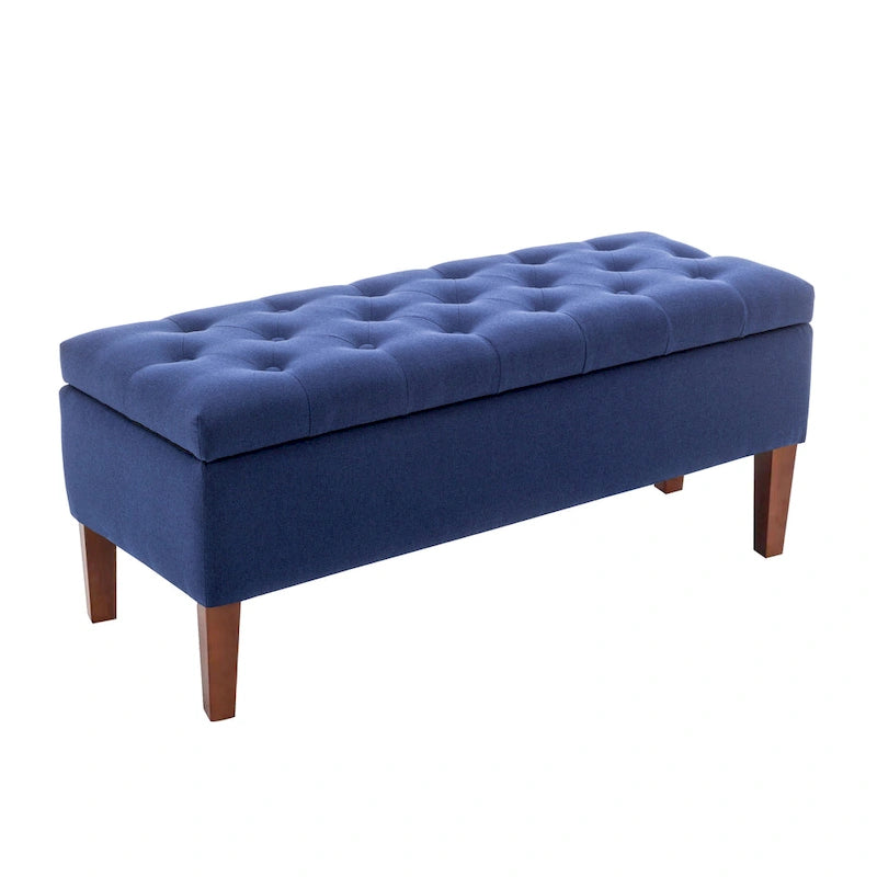Banc coffre de rangement en tissu avec pieds en bois d’hévéa
