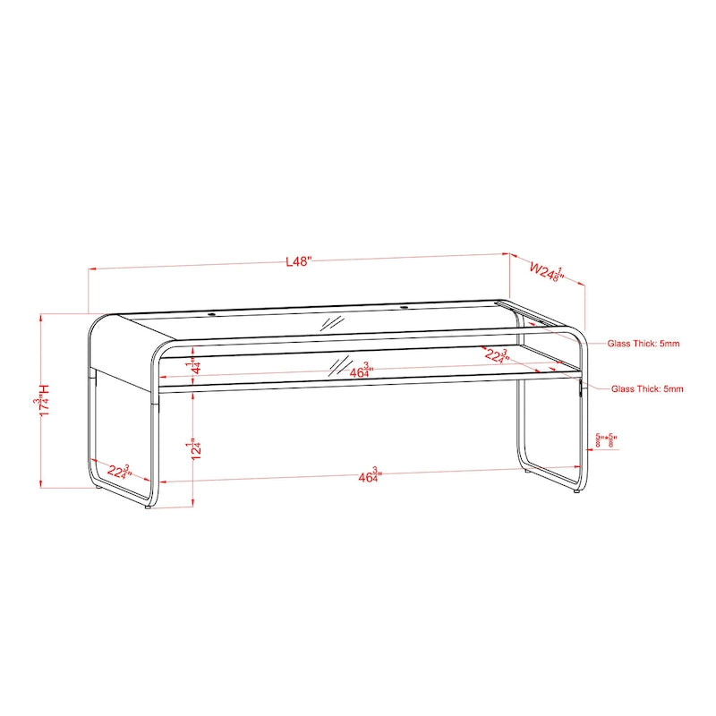 Table basse moderne de 48 pouces à un seul niveau avec plateau en verre