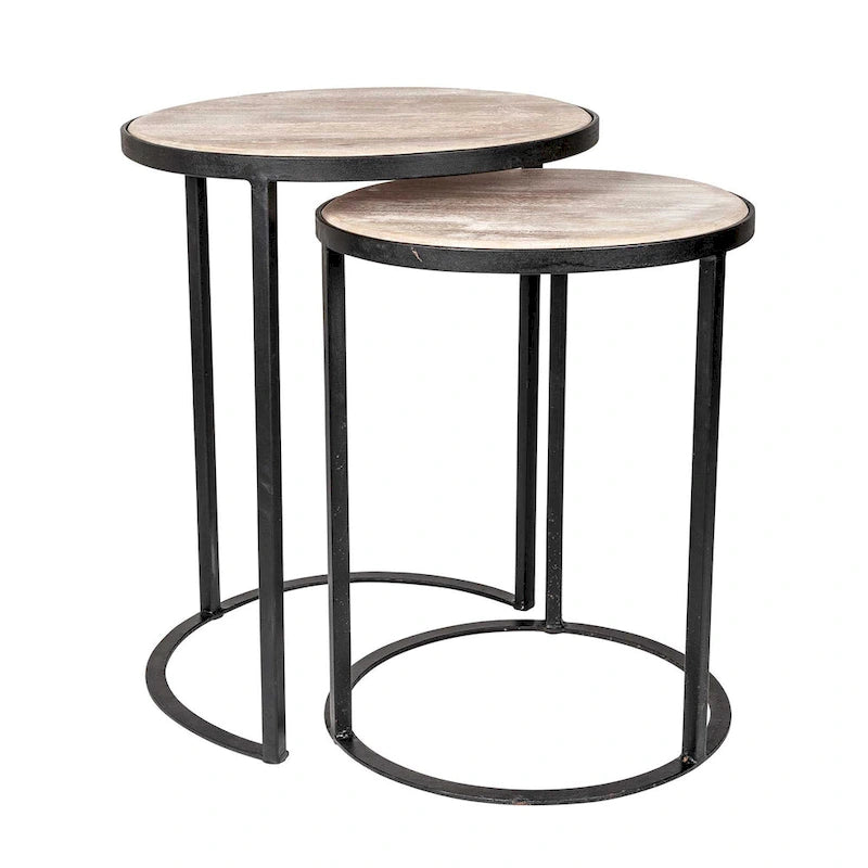 Beistelltisch-Set aus Naturholz und Eisen (2-teilig)