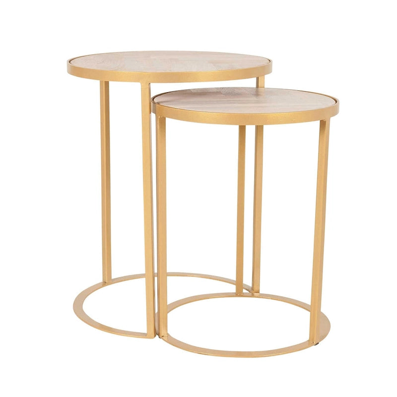 Beistelltisch-Set aus Naturholz und Eisen (2-teilig)
