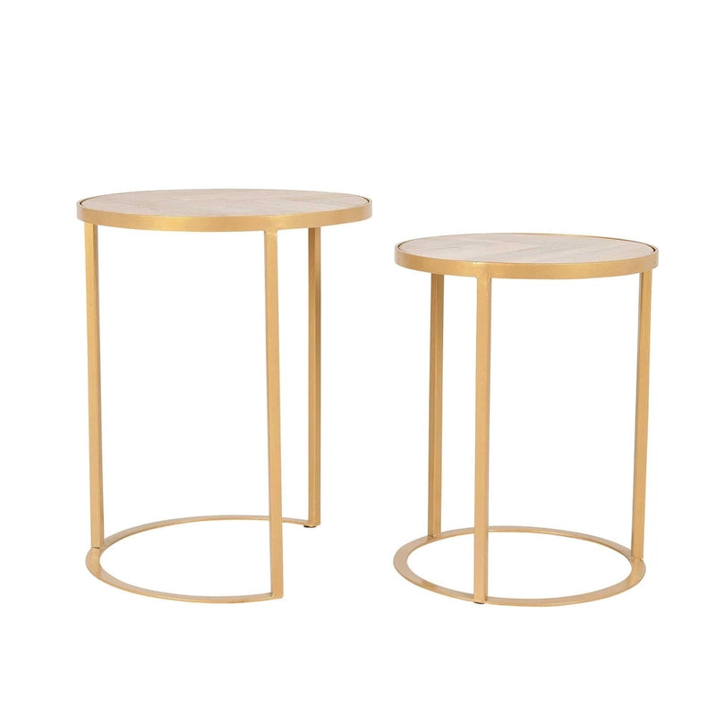 Ensemble de tables d’appoint en bois naturel et fer (ensemble de 2 pièces)