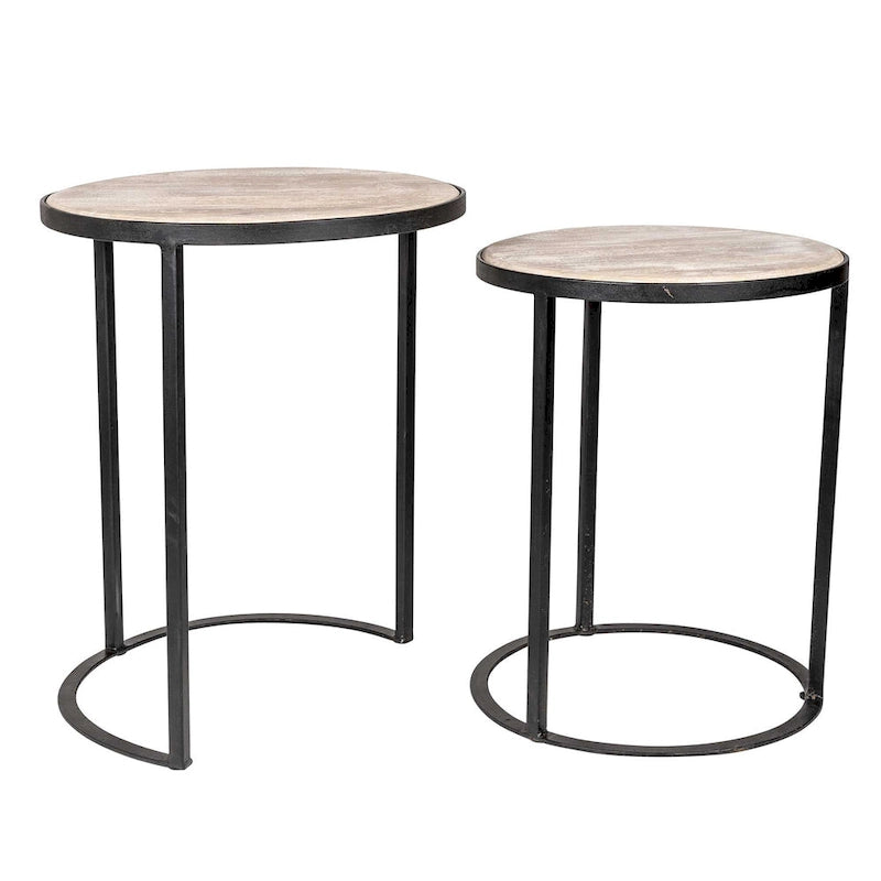 Beistelltisch-Set aus Naturholz und Eisen (2-teilig)