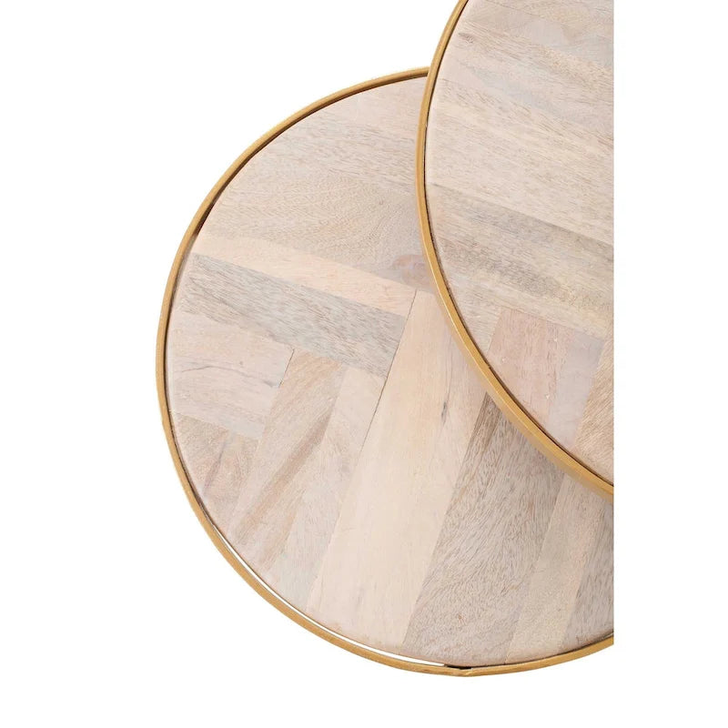 Ensemble de tables d’appoint en bois naturel et fer (ensemble de 2 pièces)