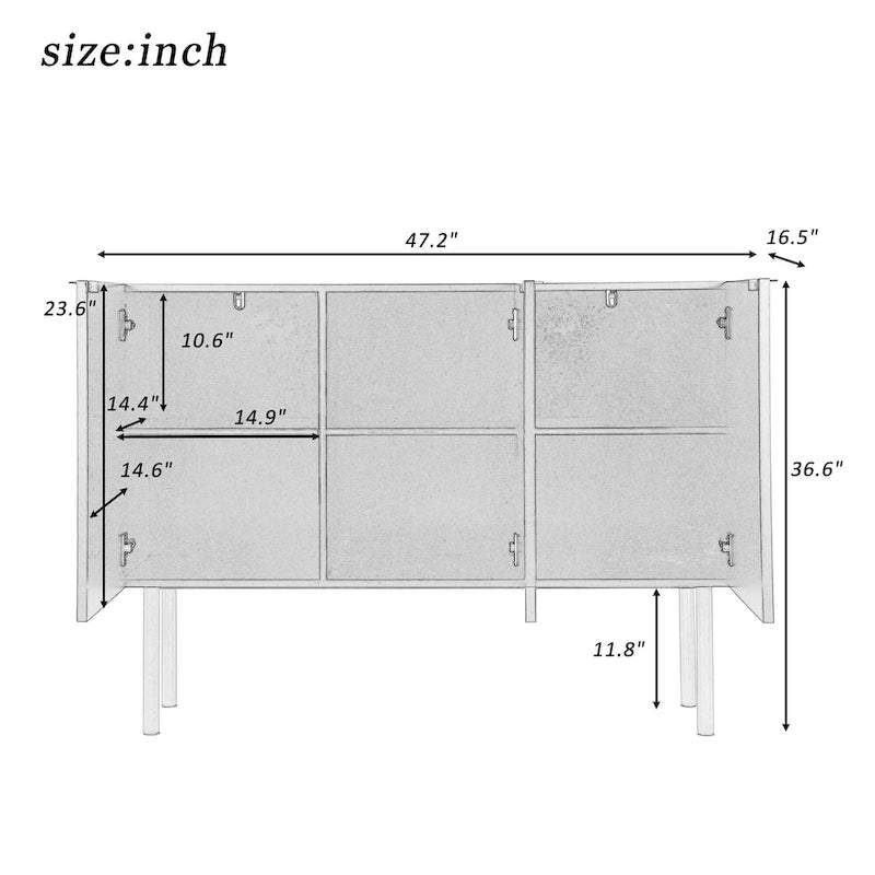 Console de couloir avec rangement et pieds en métal doré - 47.2L x 16.5W x 36.6H