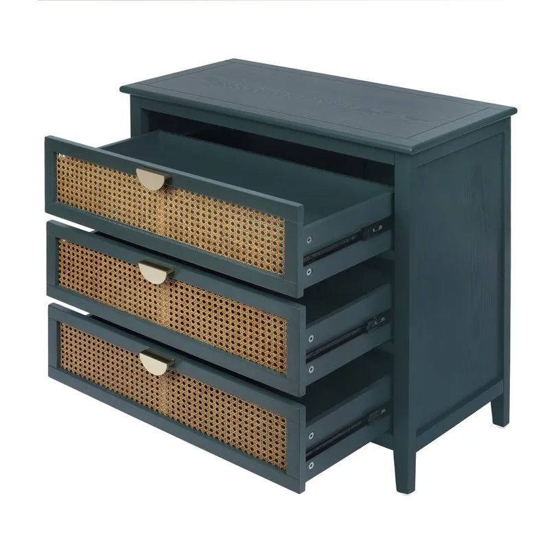 Commode de rangement en rotin naturel à 3 tiroirs