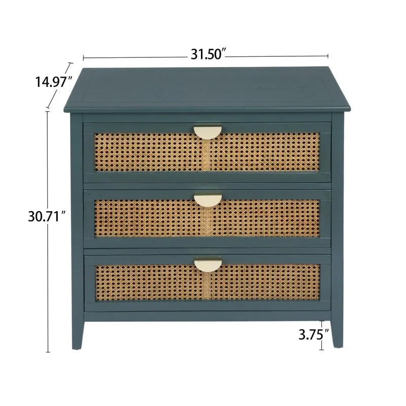 Commode de rangement en rotin naturel à 3 tiroirs