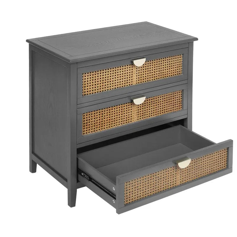 Commode de rangement en rotin naturel à 3 tiroirs