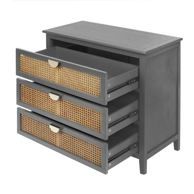 Commode de rangement en rotin naturel à 3 tiroirs