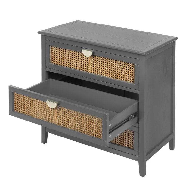 Commode de rangement en rotin naturel à 3 tiroirs