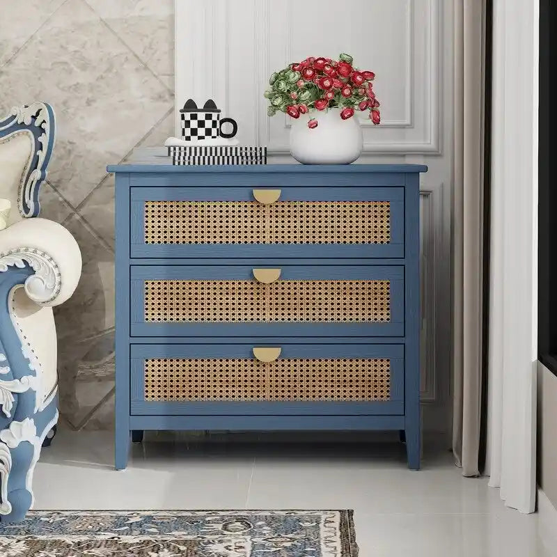 Commode de rangement en rotin naturel à 3 tiroirs