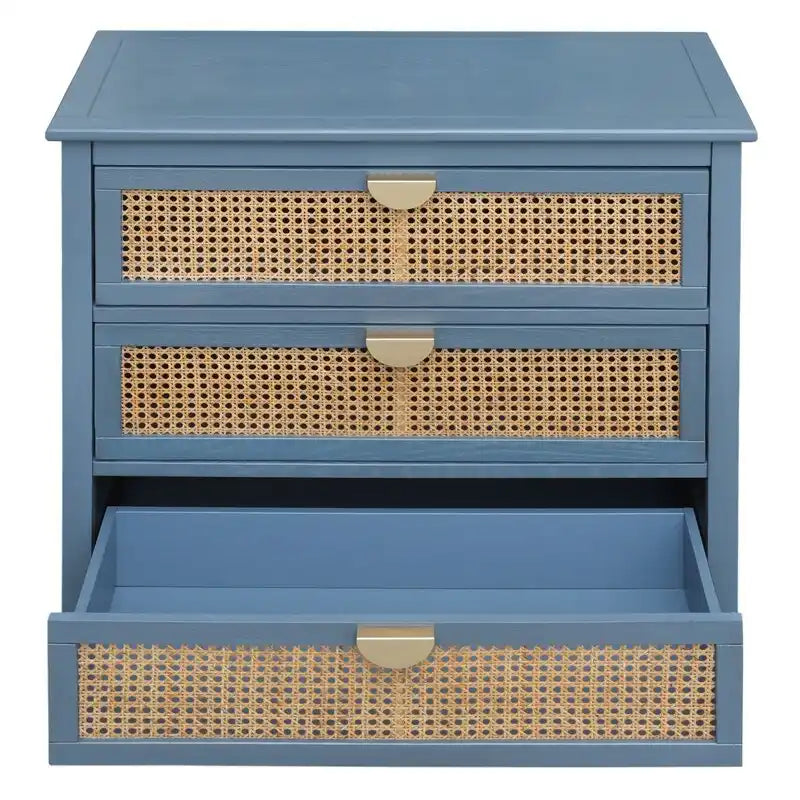 Commode de rangement en rotin naturel à 3 tiroirs