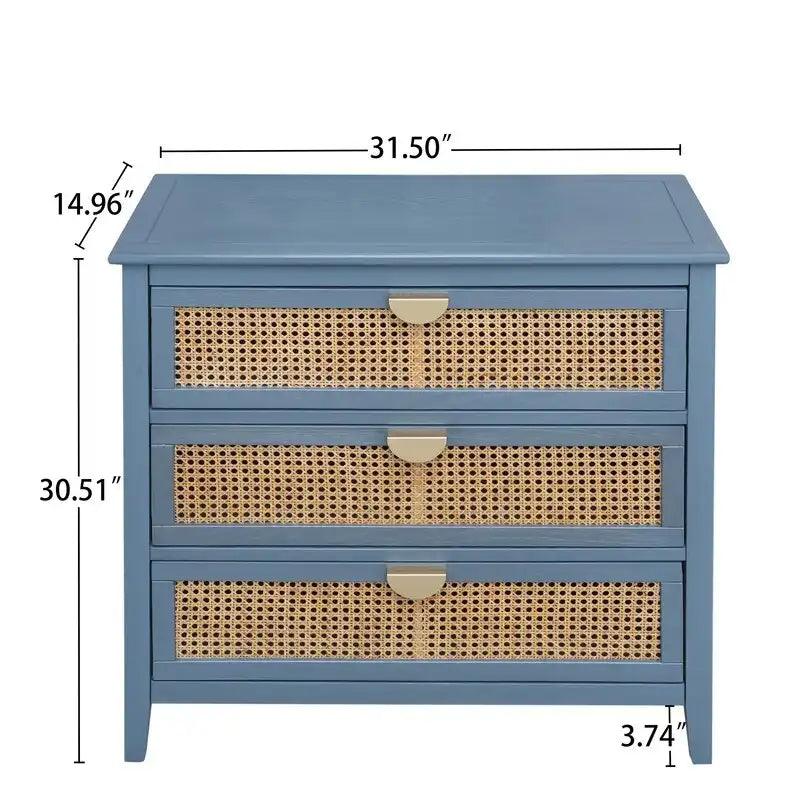 Commode de rangement en rotin naturel à 3 tiroirs