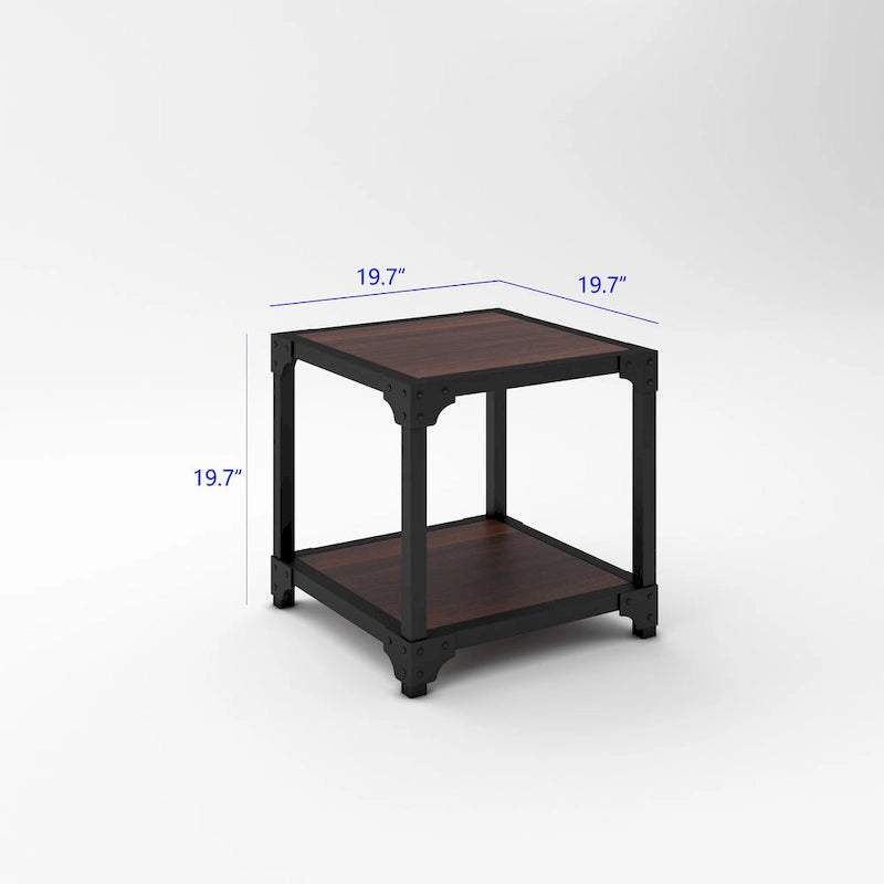 Table d’appoint carrée en bois et métal avec étagère - 20x20x20