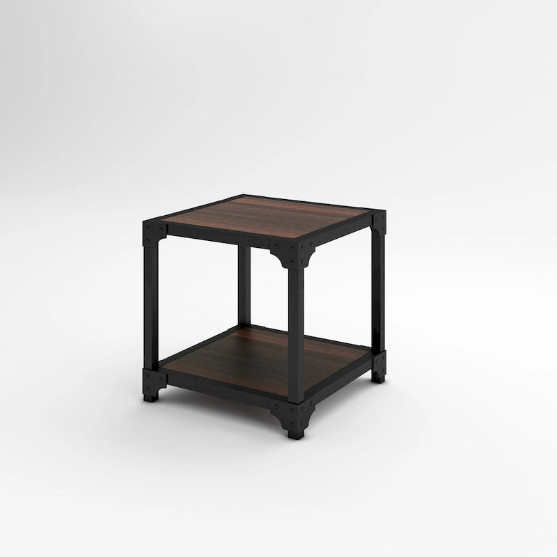 Table d’appoint carrée en bois et métal avec étagère - 20x20x20