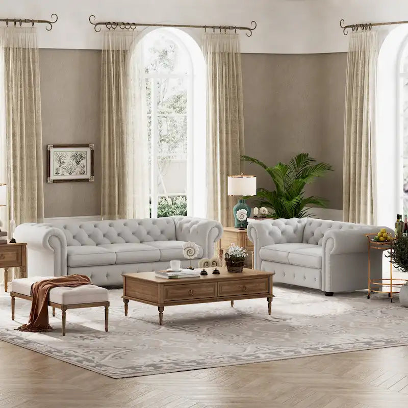 Corvus Aleksis 2-piece Tufted Rolled Arm Chesterfield Sofa and Loveseat Set