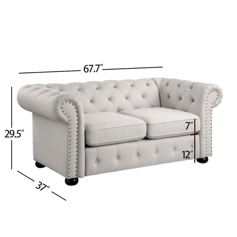 Ensemble 2 pièces comprenant un canapé et une causeuse Chesterfield à accoudoirs roulés et capitonnés