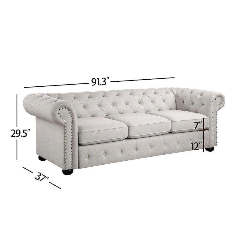 Ensemble 2 pièces comprenant un canapé et une causeuse Chesterfield à accoudoirs roulés et capitonnés