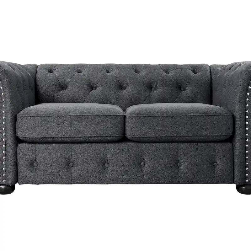 Ensemble 2 pièces comprenant un canapé et une causeuse Chesterfield à accoudoirs roulés et capitonnés