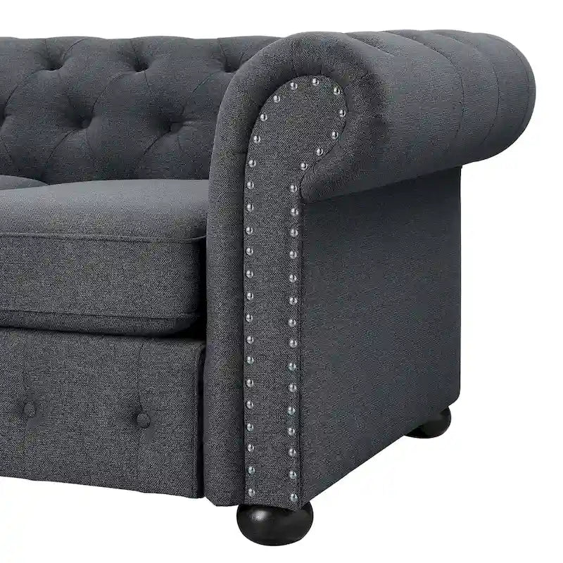 Ensemble 2 pièces comprenant un canapé et une causeuse Chesterfield à accoudoirs roulés et capitonnés
