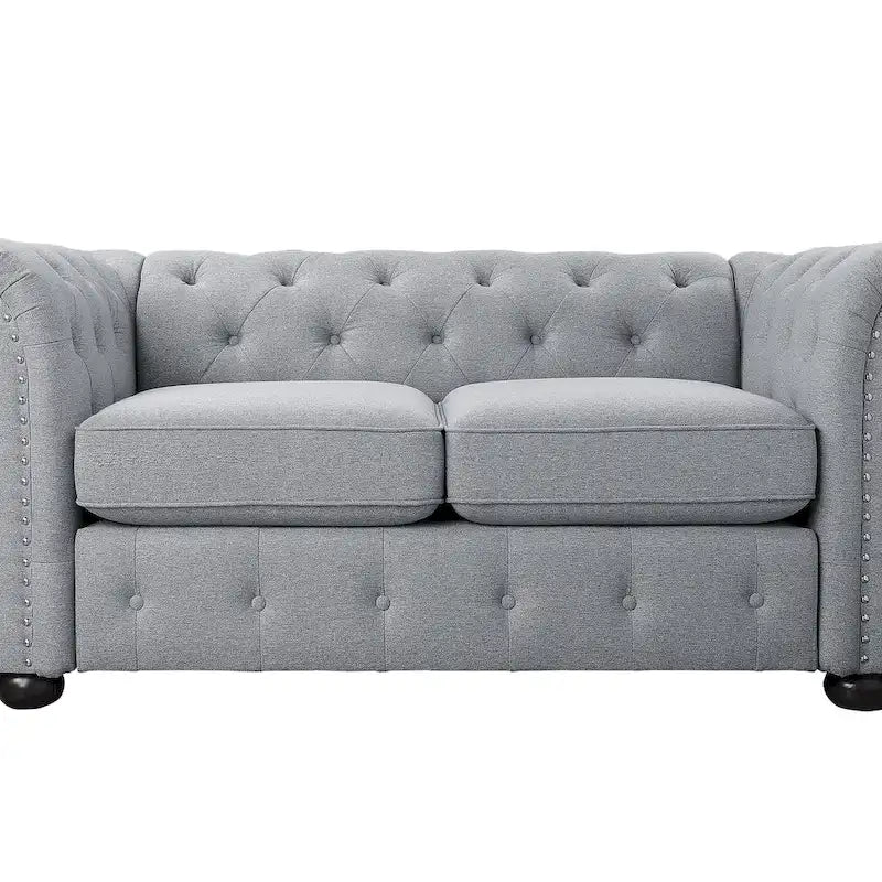 Ensemble 2 pièces comprenant un canapé et une causeuse Chesterfield à accoudoirs roulés et capitonnés